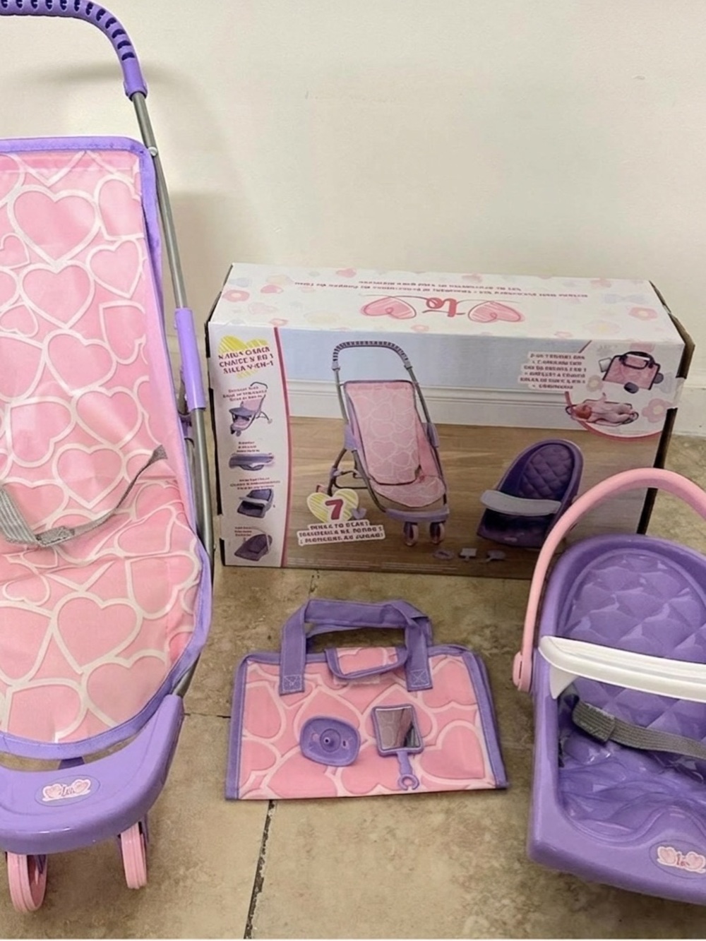 Pink & Purple Doll Stroller Set